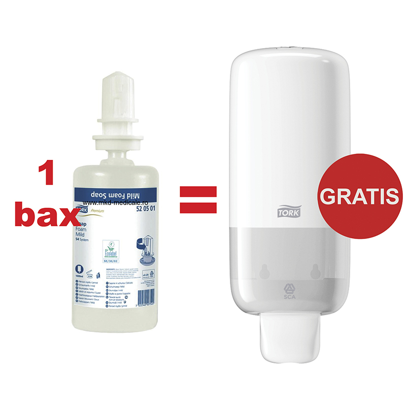 Pachet 1 bax 6 rezerve sapun spuma Tork = Gratuit dozator sapun spuma 1L Tork